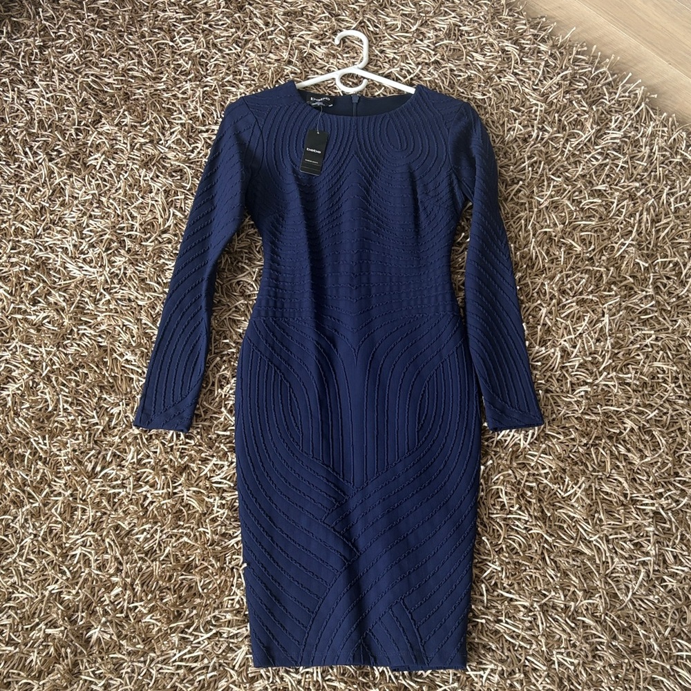 NEW Bebe Navy Long Sleeve Dress